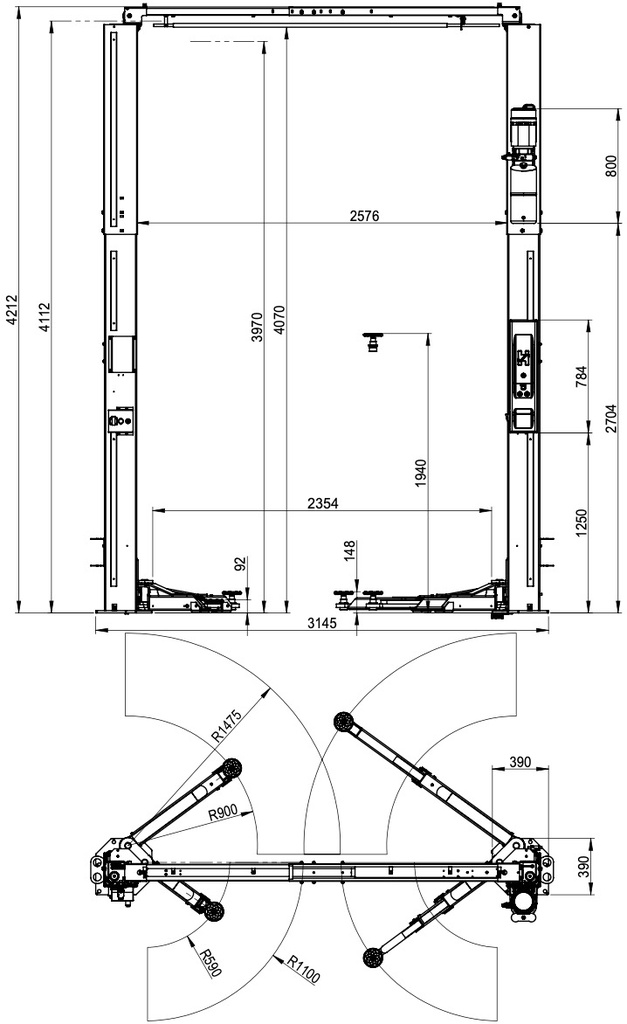 Wolf WL240ASR – Pont 2 colonnes compact & asymétrique – 4 000 kg
