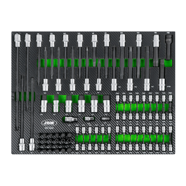 JBM Jeu De 104 Douilles À Embout Dans Un Plateau Eva Avec Finition En Fibre De Carbone