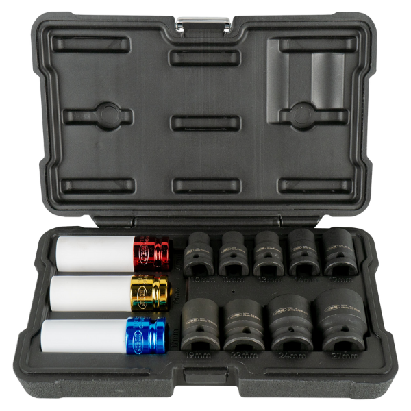 JBM jeu de 12 douilles à choc de 1/2" 6 pans spécial extraction roue