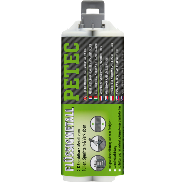 Petec epoxy metal liquide 2-comp. 50 ml + tête mélangeur