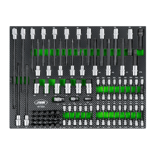 [15681] JBM Jeu De 104 Douilles À Embout Dans Un Plateau Eva Avec Finition En Fibre De Carbone