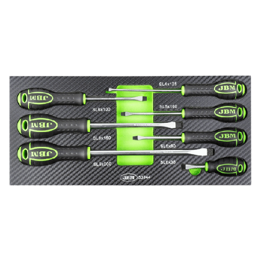 [53944] JBM Jeu De 7 Tournevis Plats Avec Eva Carbone Module