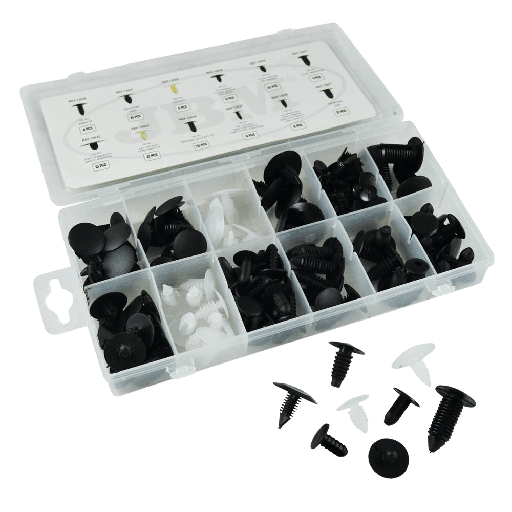 [52888] JBM Étui De Clips En Plastique Universel 128 Pcs